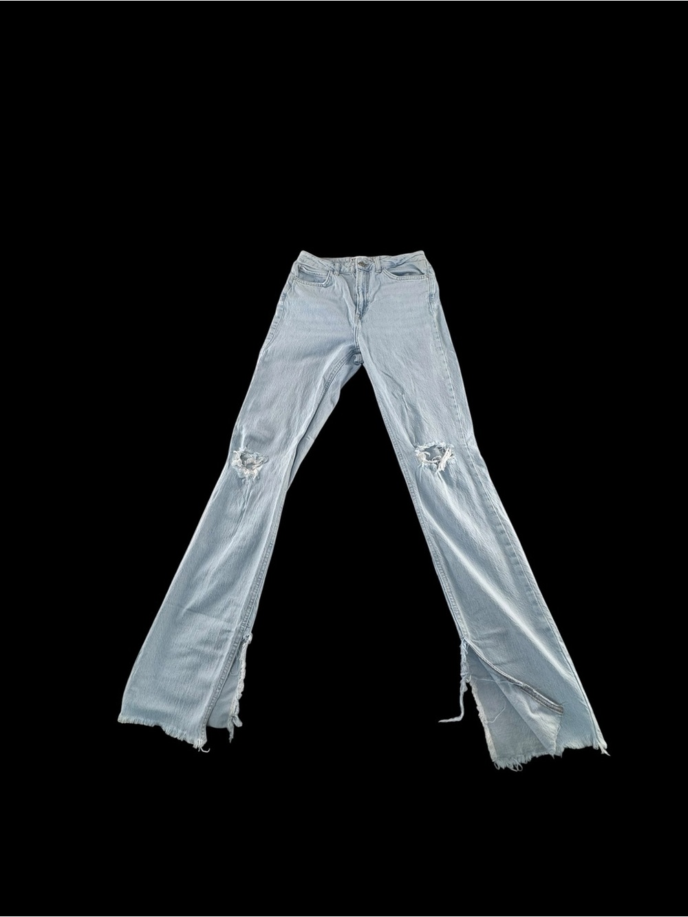 Zara Light Blue Distressed Flare Jeans